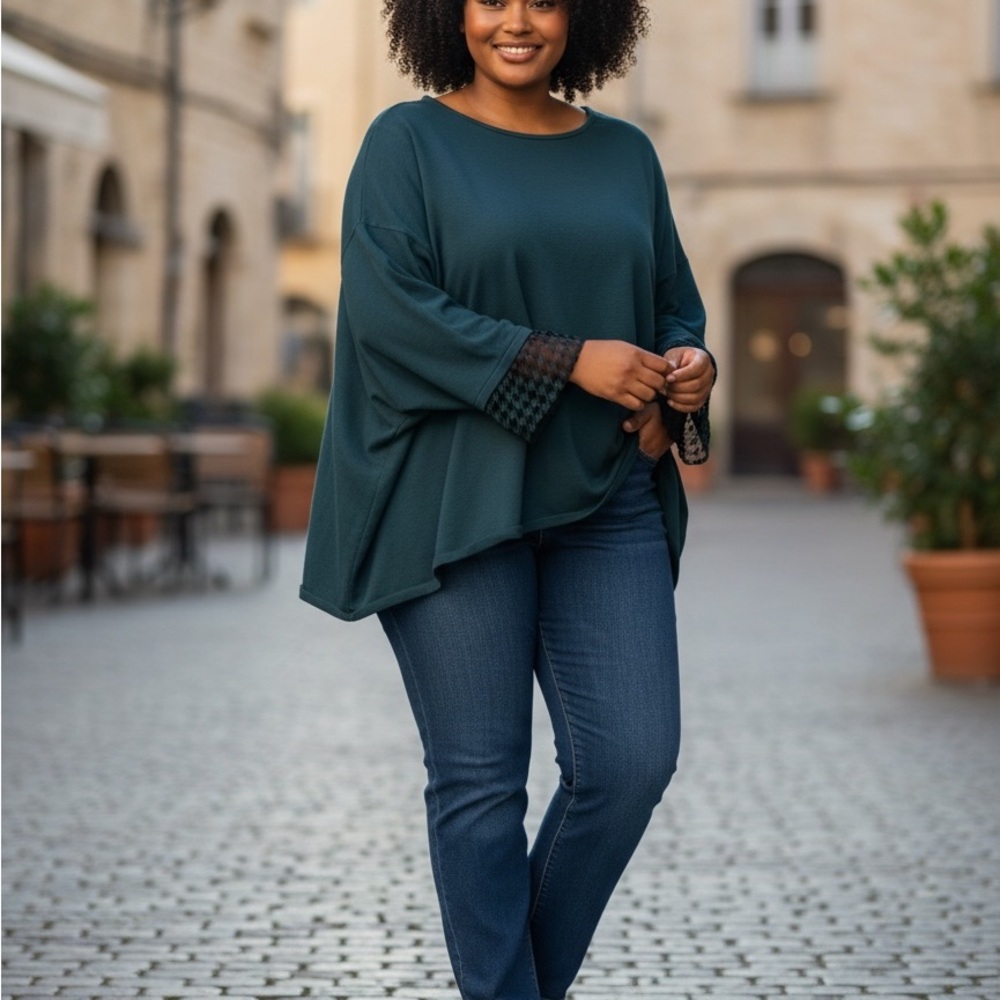 Forest Green Plus-Size Scoop Neck Sweater